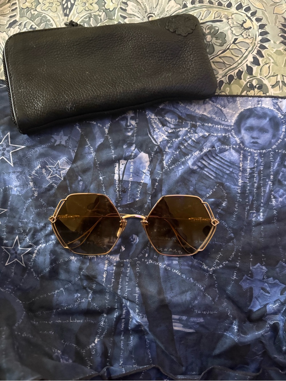 Chrome Hearts Hexagon Sunglasses in Gold with Brown Lenses
